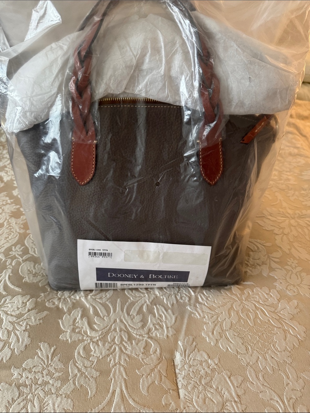 Dooney & Bourke Brown Leather Messenger with Tan Braided Handles